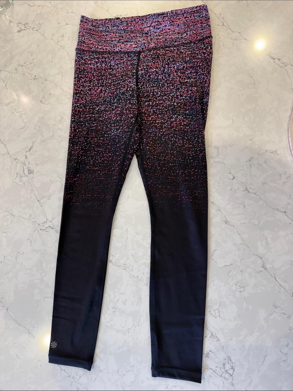 Athleta Black Leggings with Pink & Multicolor Speckle Ombre